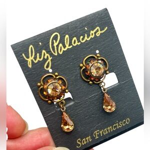 Gorgeous Liz Palacios Rhinestone Topaz Drop Clip Earrings
